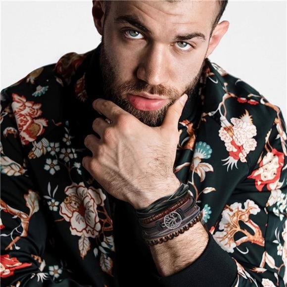 18pc Braided Leather Bracelets for Men Women Woven Cuff Wrap Bracelet Wood Beads - Picture 5 of 6